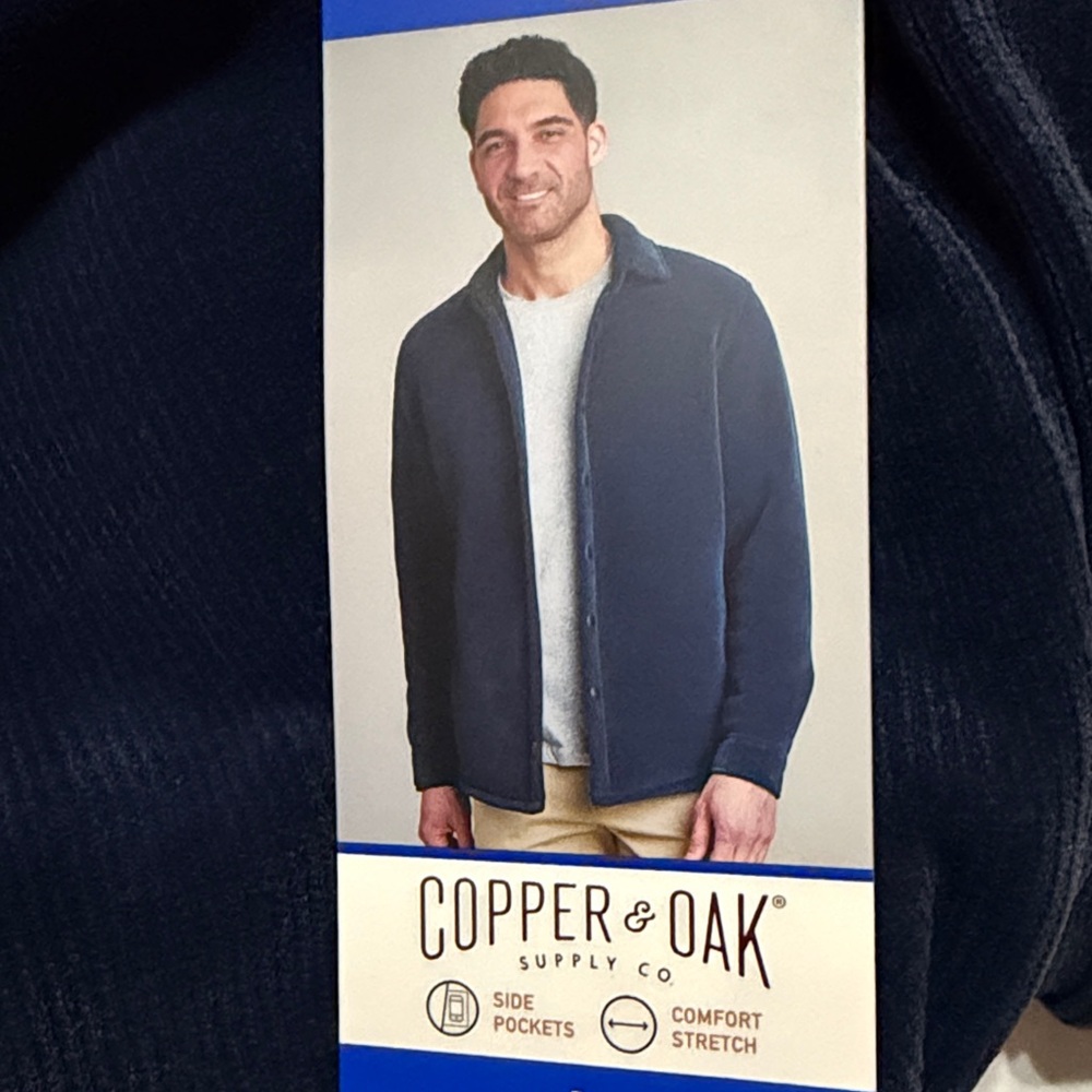 Copper Oak Men's Navy Blue Corduroy Fleece Jacket M, L NWT - Picture 2 of 13